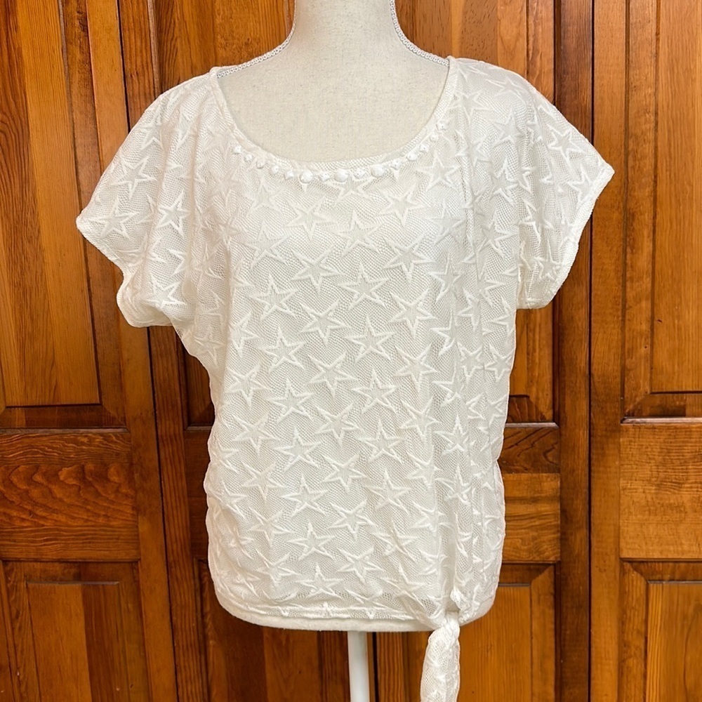 Alfred Dunner White Lace Stars Design Side Tie Boxy Fit Lined Size PXL